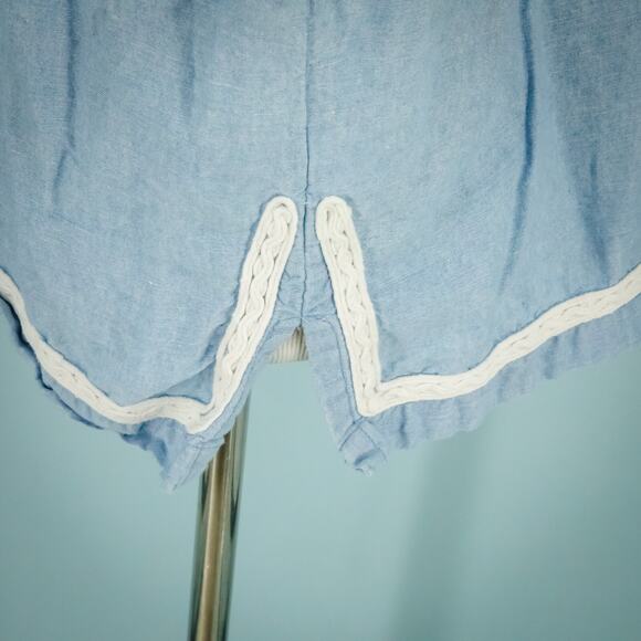 Point Sur Size Large L Chambray Lace Trim Long Sleeve Cotton Linen Tunic Top - Picture 3 of 8